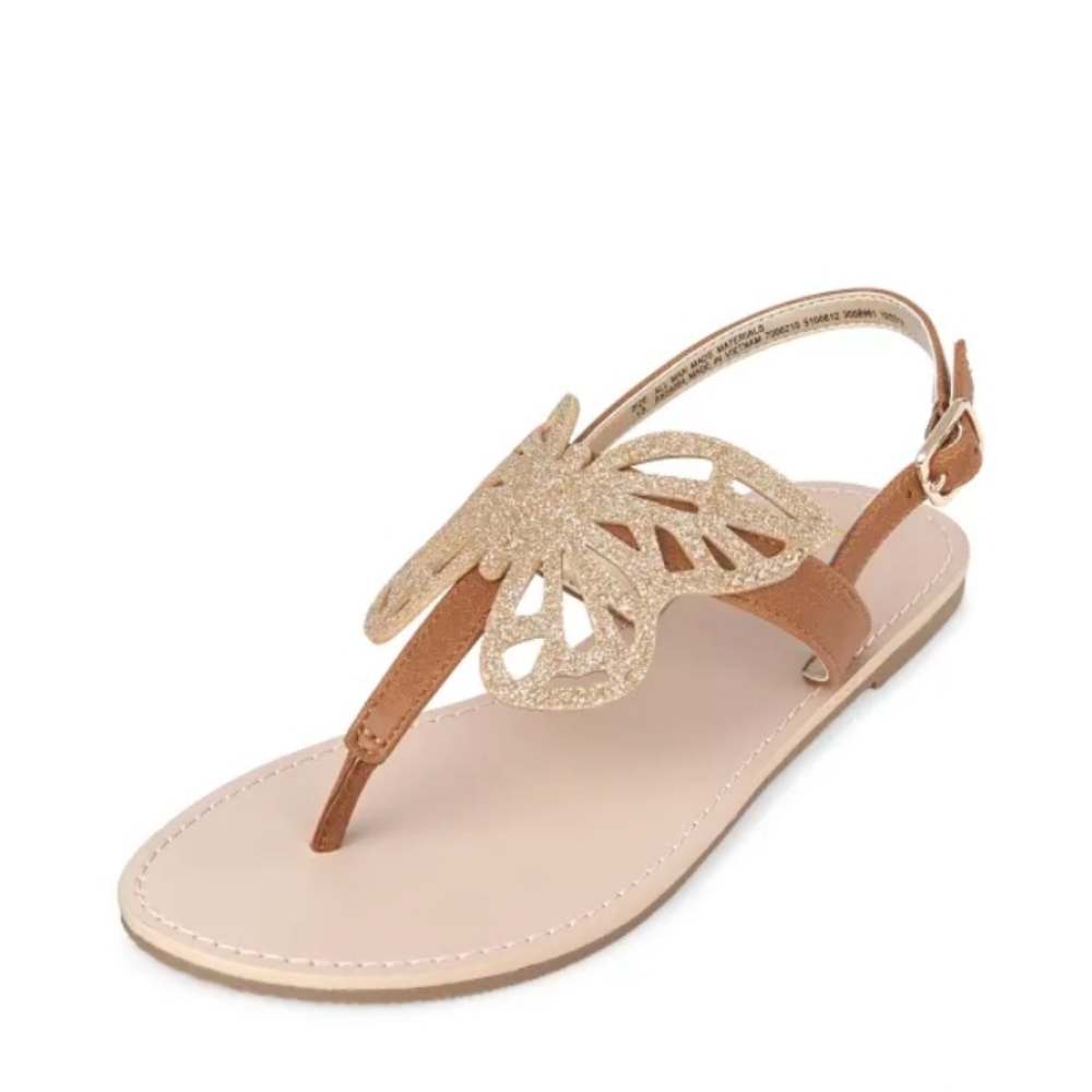 Girls Glitter Butterfly T-Strap Sandals